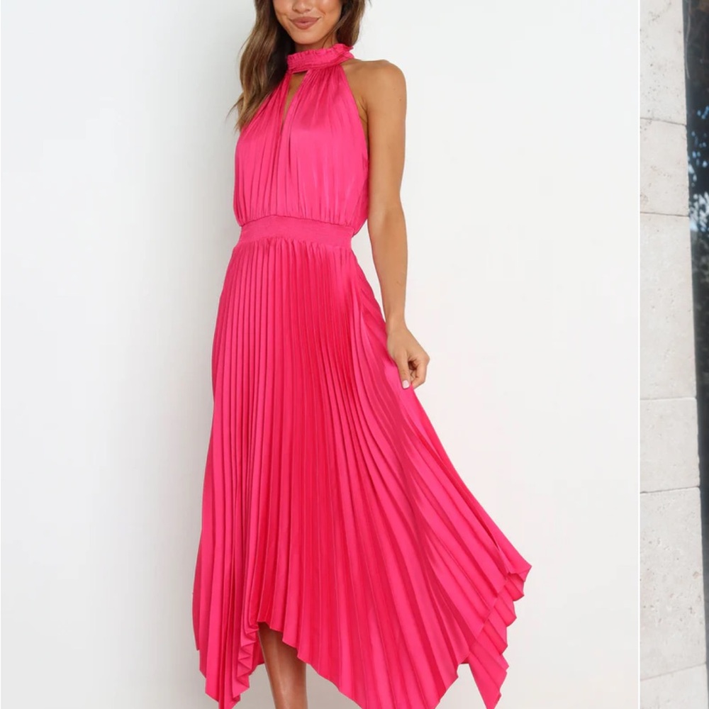 Petal & Pup Pink Dominique Asymmetrical Satin Sundress with Halter Neckline